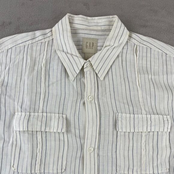 GAP Other - GAP Shirt Men XL White Striped 99% Linen Dual Pockets Short Sleeve Camp Vacation